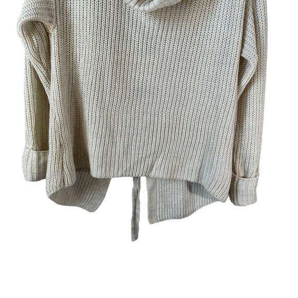 American Rag Cie Women's Lace Up Back Chunky Knit Sweater Cream Small Fisherman - Picture 5 of 9